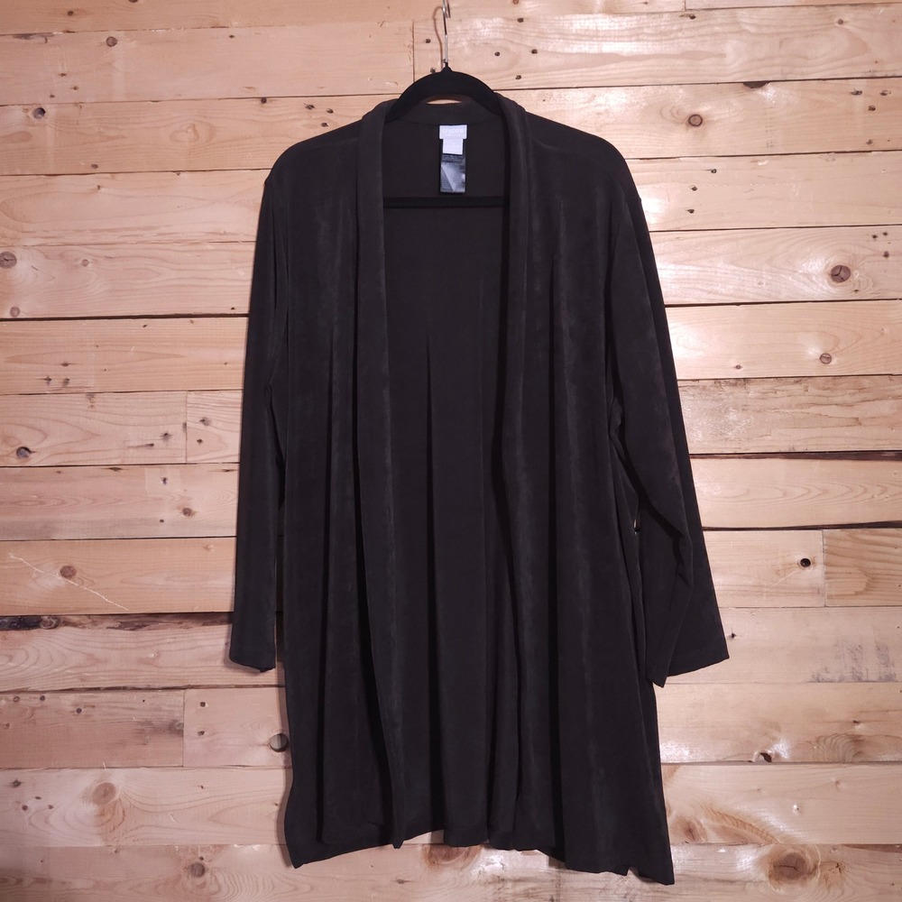 Chicos Travelers Brown Open Front Cardigan Jacket Long Sleeve Size 3 XL 16/18